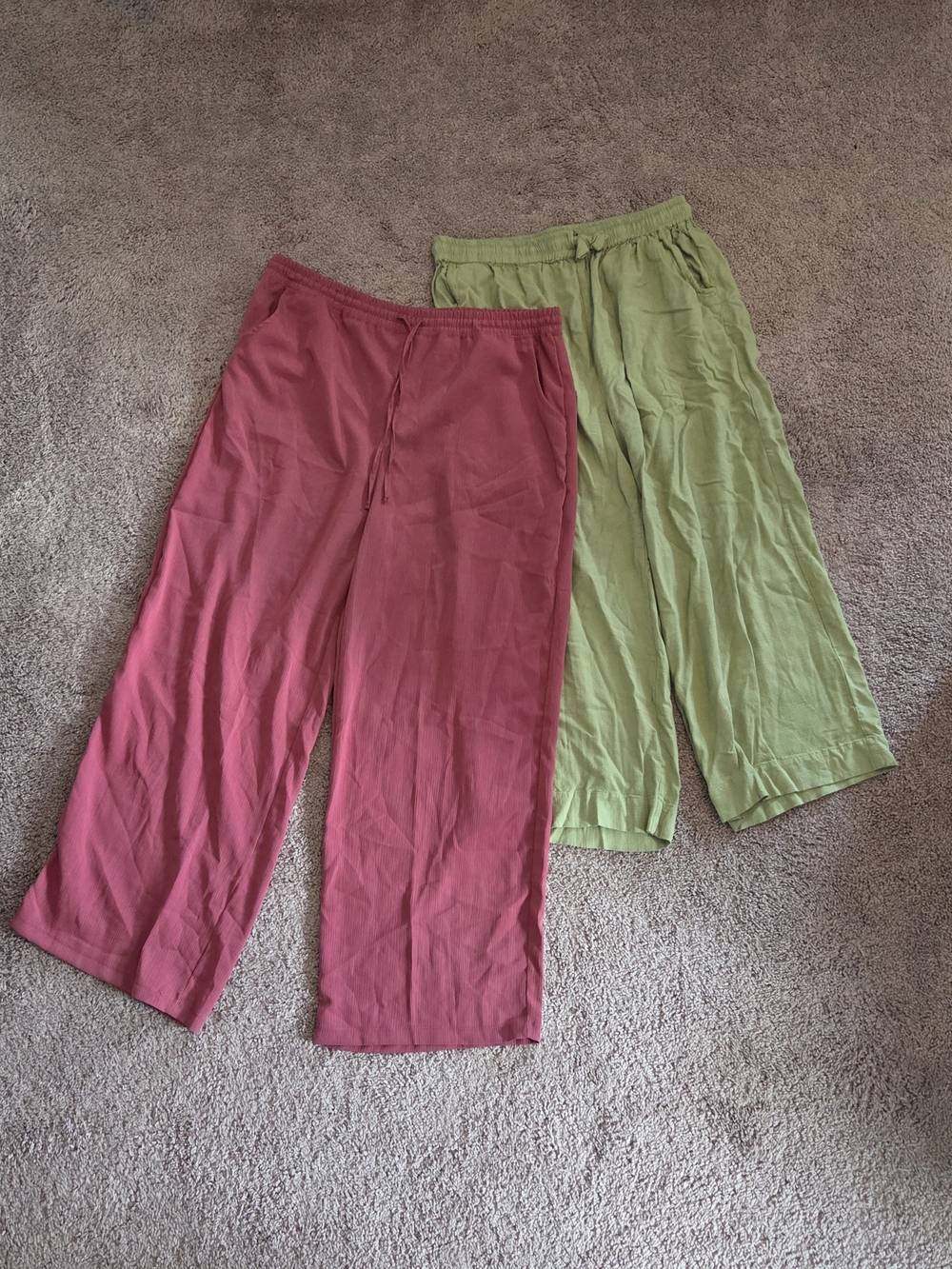 French Laundry Wide-Leg Drawstring Waist Pants - Rose Pink & Light Green